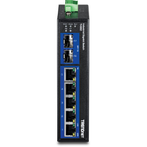 TRENDnet TI-G62 7-Port Ethernet Switch, 5 Gigabit ethernet and 2 Gigabit SFP ports, 14 Gbps switching capacity, DIN-rail/wall mount
